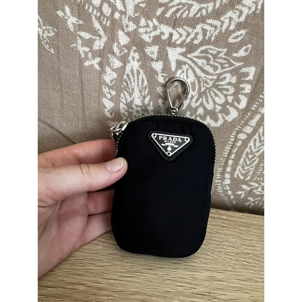 Prada Re-Nylon Mini Pouch with Keychain Black 1TT119